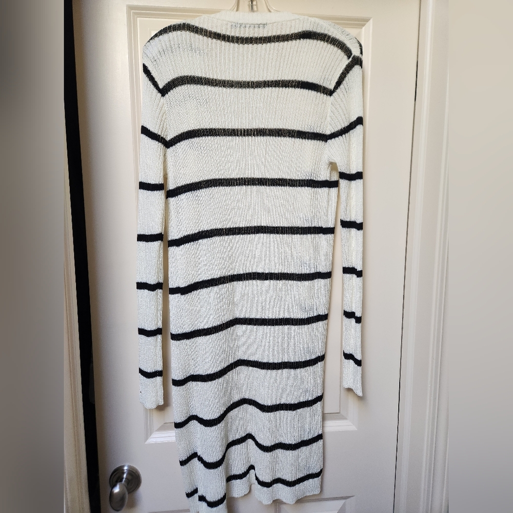 Doe and Rae Striped Black and Cream Women's Duster Cardigan, Small, NWOT - Picture 4 of 12